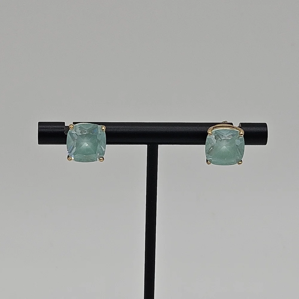 kate spade gumdrop square stud earrings light blue and gold tone